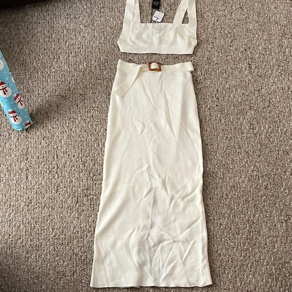 Fashion Nova Elegant White Leaving Now Skirt Set - Picture 6 of 6
